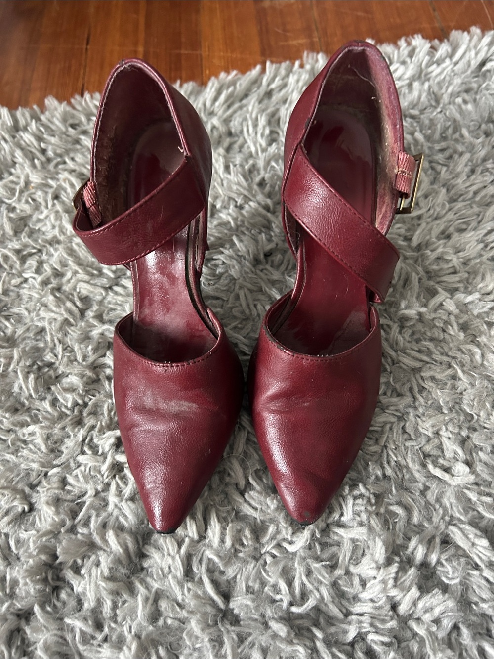 Women's Burgundy Pointed-Toe Ankle Strap Heels